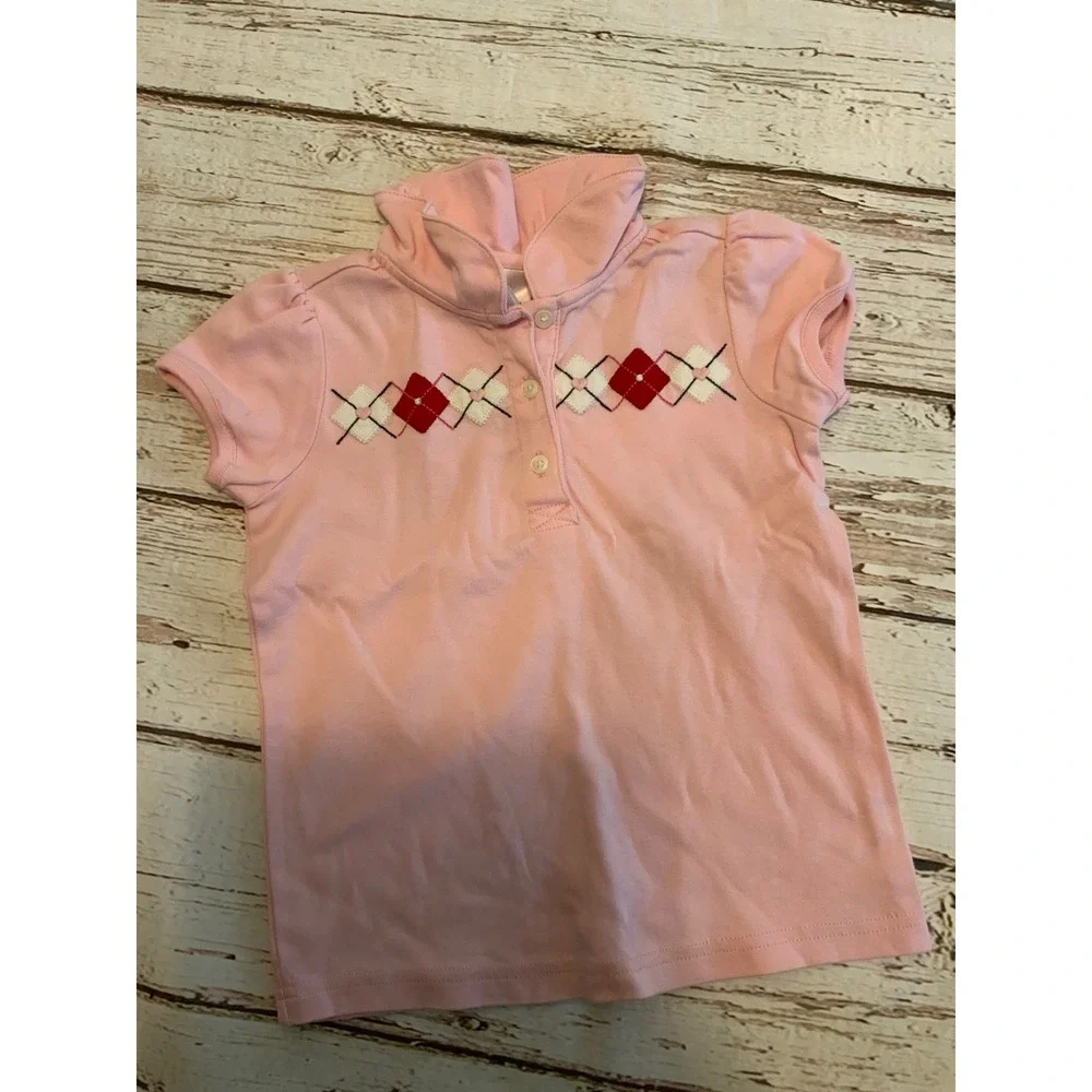 Gymboree Girls Pink Argyle Polo Shirt New York Girl Line Short Sleeve Size 6